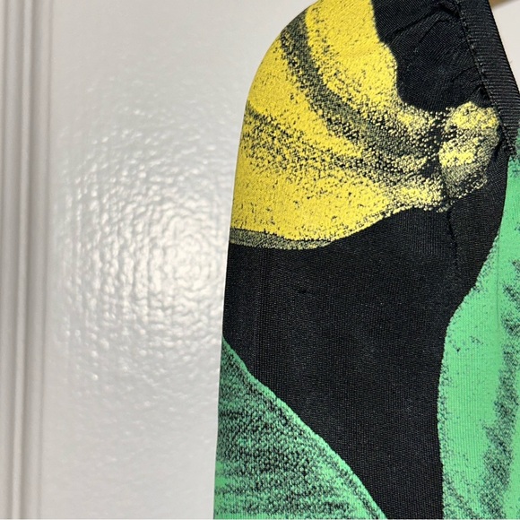 Ganni Ruched Black Banana Palm Print Midi Dress - Picture 10 of 13